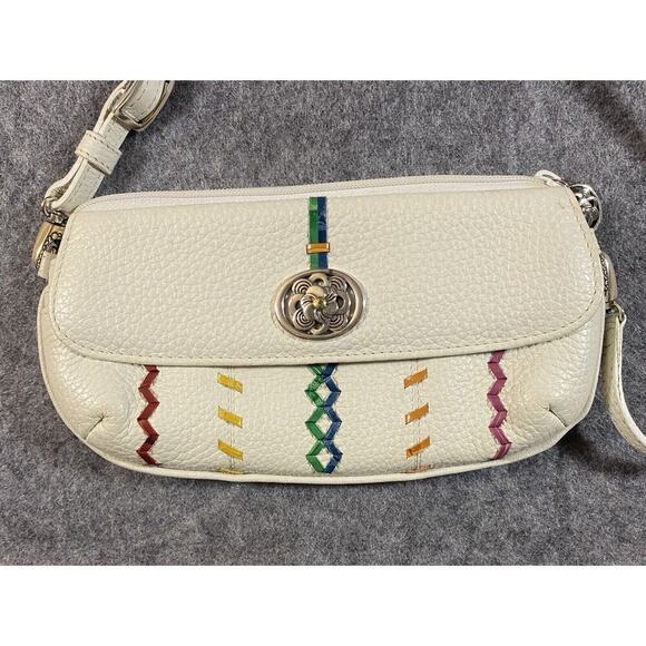 Brighton Purse Small White Leather Multicolor Leather Stitching Crossbody - Picture 2 of 13